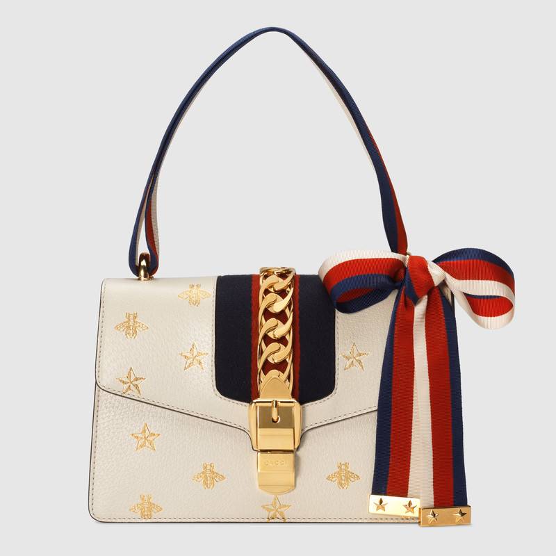 Gucci Sylvie Bee Star Small Shoulder Bag 524405 White